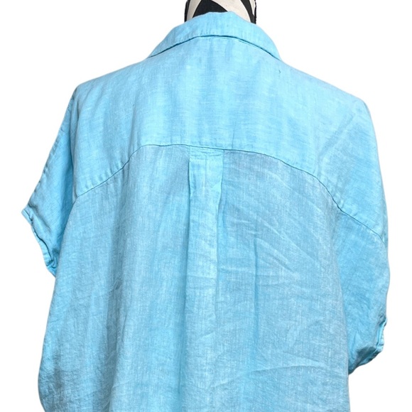 Talbots 100% Linen Beachy Coastal Aqua Sz 2X Button-Down Front Top - Picture 5 of 11